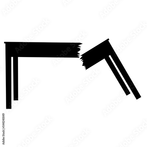 Broken table silhouette on white background. The table split in two. Great for weathered and old wood material logos.