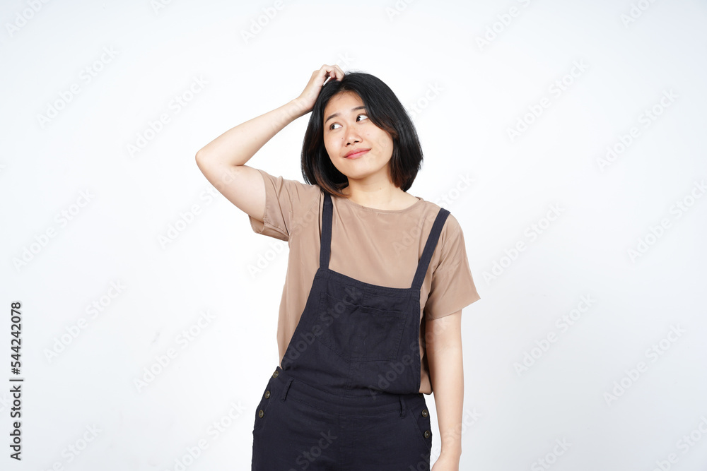 Confused and forget something of Beautiful Asian Woman Isolated On White Background Confused and forget something of Beautiful Asian Woman Isolated On White Background