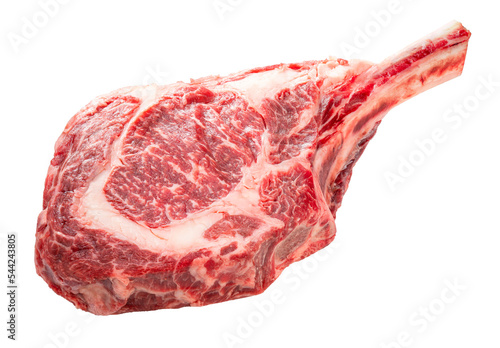 Raw Tomahawk beef steak on white background, Tomahawk beef steak on white PNG File.