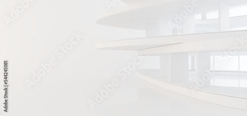Obraz na płótnie Luxury white abstract architectural minimalistic background. Contemporary showroom. Modern exhibition stand. Empty gallery. Backlight. Polygonal Graphic Design. 3D illustration and rendering. w salonie