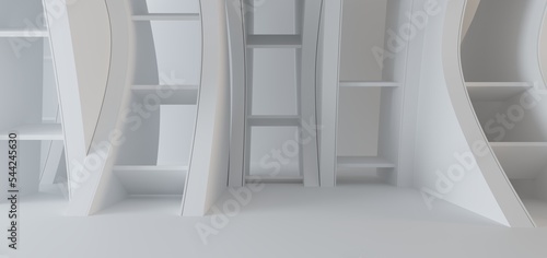 Obraz na płótnie Luxury white abstract architectural minimalistic background. Contemporary showroom. Modern exhibition stand. Empty gallery. Backlight. Polygonal Graphic Design. 3D illustration and rendering. w salonie