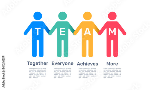 Infographic human 4 colors. TEAM Together, Everyone, Achieve, More.
