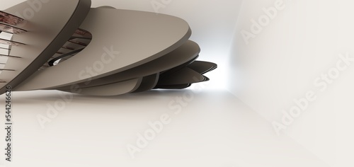 Obraz na płótnie Luxury parametric abstract architectural minimalistic background. Contemporary showroom. Modern black exhibition tunnel. Empty gallery. Stand, table. Interior backlight. 3D illustration and rendering. w salonie