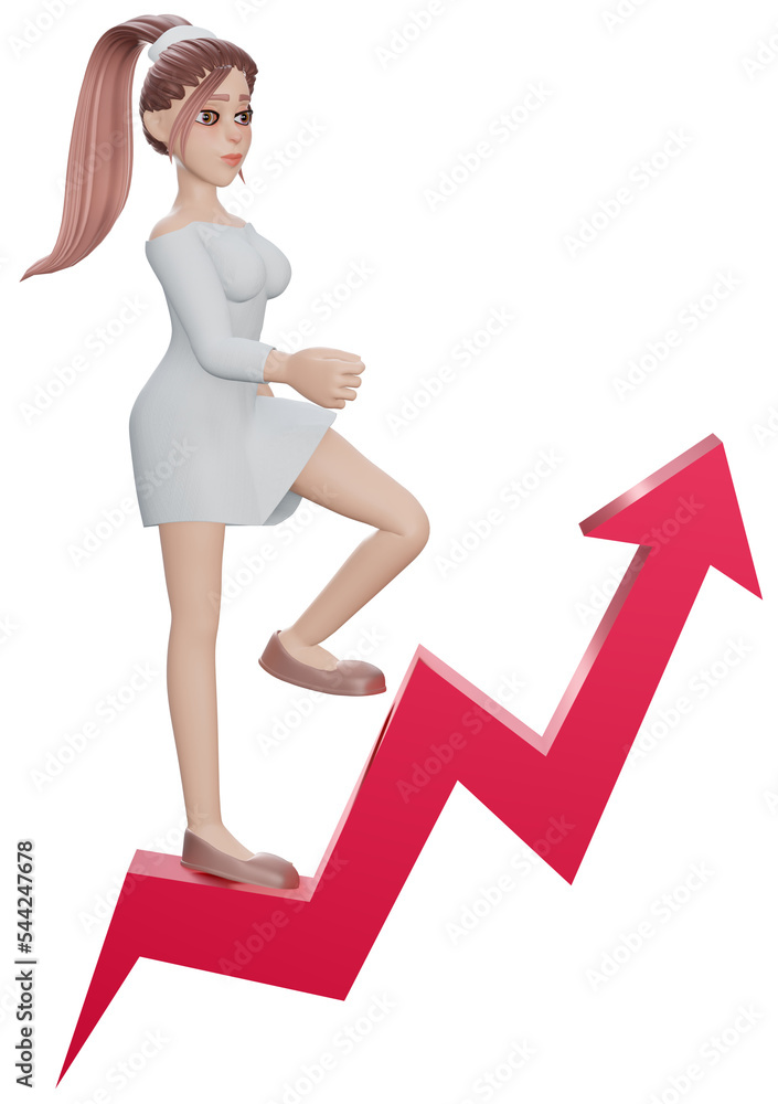 Young business woman it goes up the arrow of the graph. The concept of growth, innovation, Young business woman it goes up the arrow of the graph. The concept of growth, innovation,