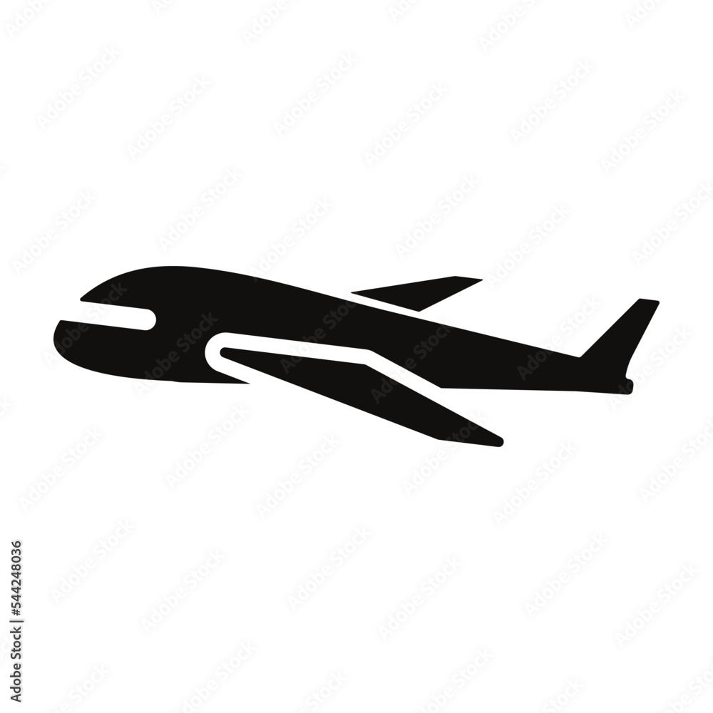 Airplane line path vector icon of air plane flight route with start point and dash line trace
