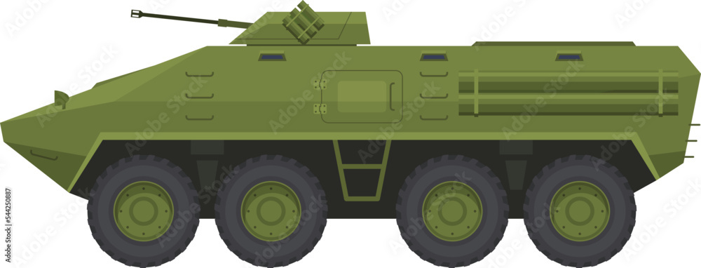 Armored personnel carrier APC green military vehicle side view vector flat illustration BMP Armored personnel carrier APC green military vehicle side view vector flat illustration BMP