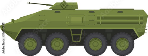 Armored personnel carrier APC green military vehicle side view vector flat illustration BMP photo