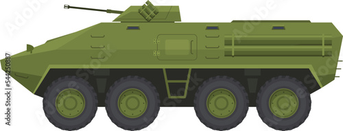 Armored personnel carrier APC green military vehicle side view vector flat illustration BMP