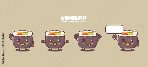 kimbap cartoon mascot. korean food vector illustration photo