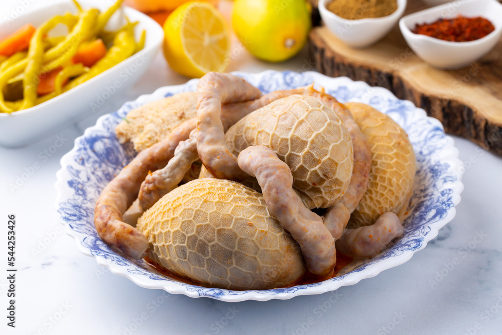 Traditional middle eastern food; stuffed offal, stuffed tripe. Stuffed belly mumbar. Turkish name; karin mumbar dolmasi Traditional middle eastern food; stuffed offal, stuffed tripe. Stuffed belly mumbar. Turkish name; karin mumbar dolmasi