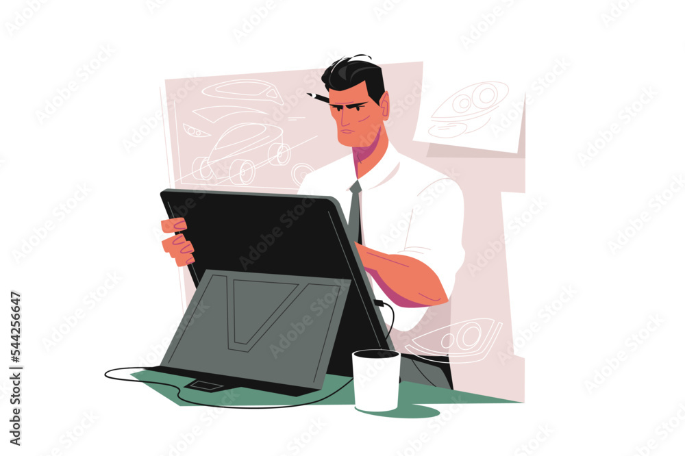 Male engineer architect working at graphics tablet Male engineer architect working at graphics tablet