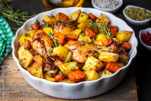 Baked chicken thighs and fr...