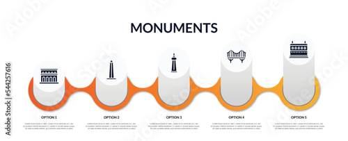 Foto set of monuments filled icons with infographic template
