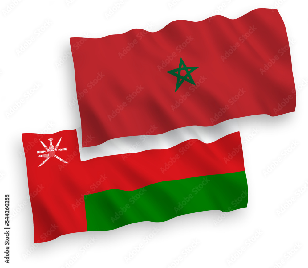 Flags of Sultanate of Oman and Morocco on a white background Flags of Sultanate of Oman and Morocco on a white background
