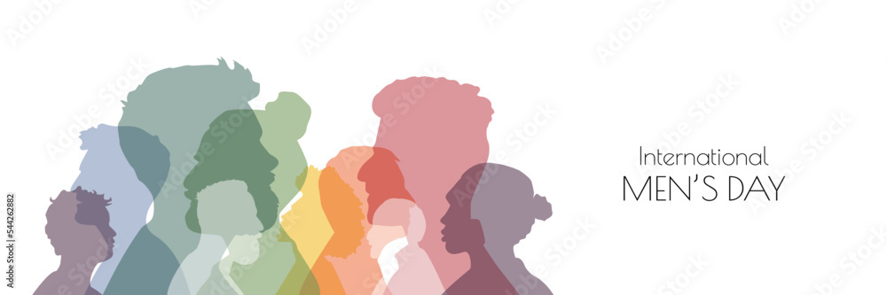 International Men's Day banner. Men of different ethnicities together. Flat vector illustration.	