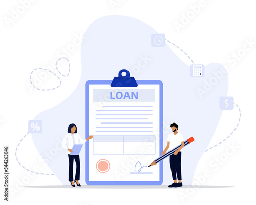 Loan agreement concept illustration. Suitable for landing page, ui, web, App intro card, editorial, flyer, and banner.