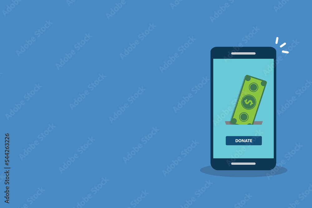 Donate, donation concept. Dollar bill and donate button on a mobile phone. Donate, donation concept. Dollar bill and donate button on a mobile phone.