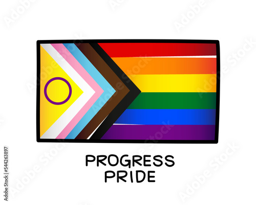 Flag of progress pride. LGBT flag. LGBTQIA + symbols. Rainbow flag. An international symbol of the lesbian, gay, bisexual and transgender community.