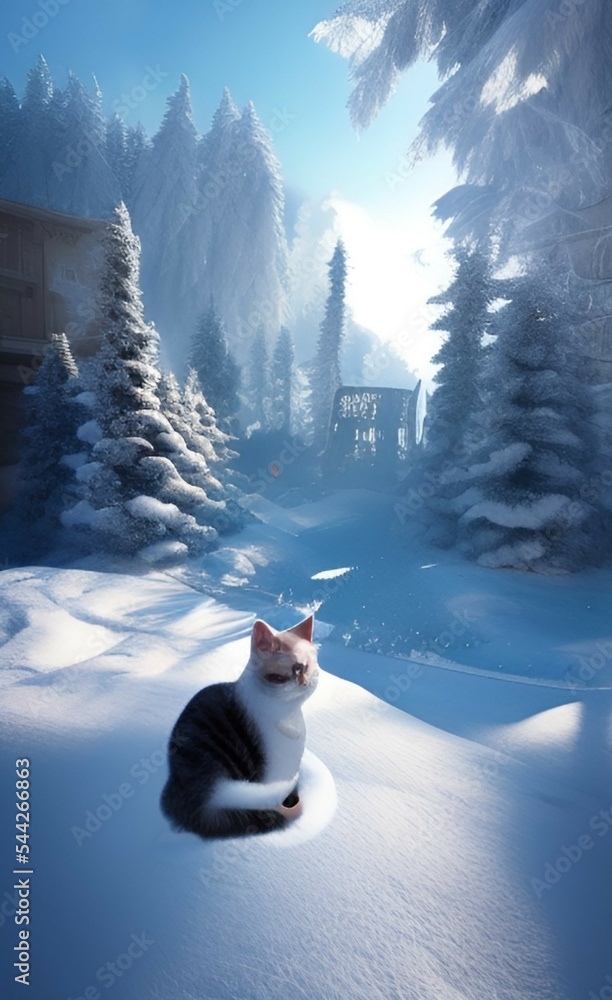 Fototapeta premium Cat and snow