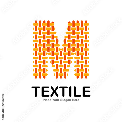 Letter M textile pattern and sewing logo vector template. Suitable for business, textile fabric, initial name, fashion, knitting, and poster