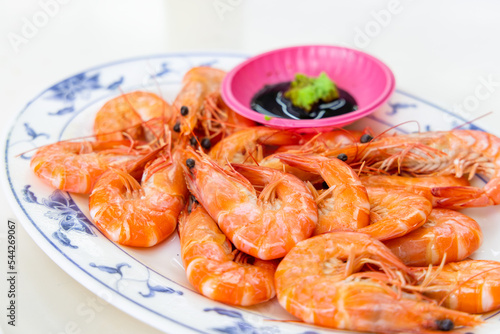 Fresh cooked shrimp dish in restaurant