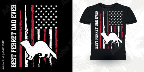 Animal Lover Best Ferret Dad Ever Funny Ferret Owner Retro Vintage American Flag Father's Day  Ferret T-Shirt Design