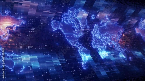 Digital World Map News Looped Background