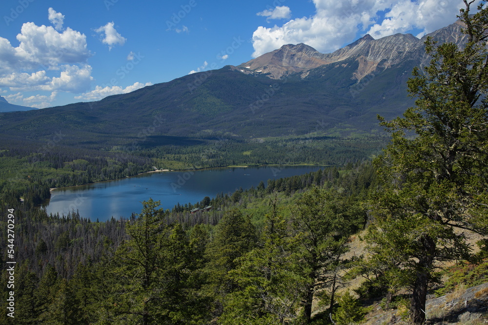 View of Pyramid Lake and Pyramid Mountain from Pyramid Trail in Jasper National Park,Alberta,Canada,North America
