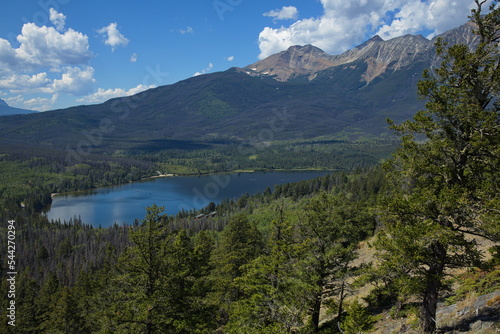 View of Pyramid Lake and Pyramid Mountain from Pyramid Trail in Jasper National Park,Alberta,Canada,North America 