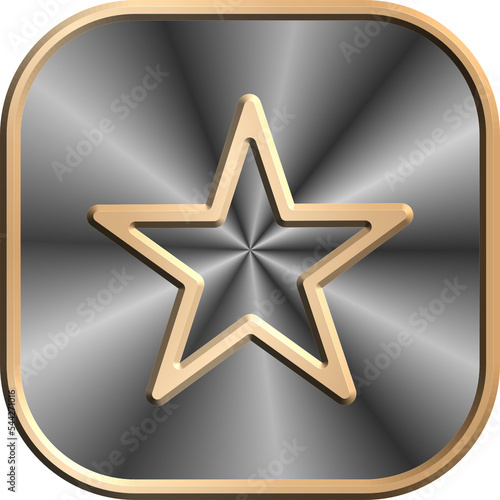 Classy 3d golden star icon isolated on silver metal background