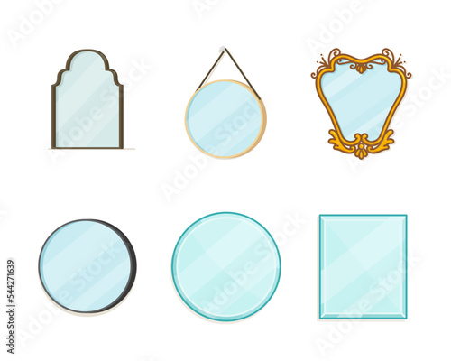 minimal luxury wall hung bathroom mirror kawaii doodle flat cartoon vector illustration