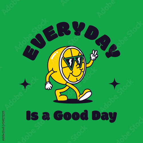 Hand drawn funny flat trendy cartoon mascot of smile fruit