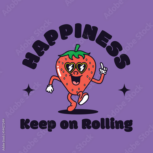 Hand drawn funny flat trendy cartoon mascot of smile fruit