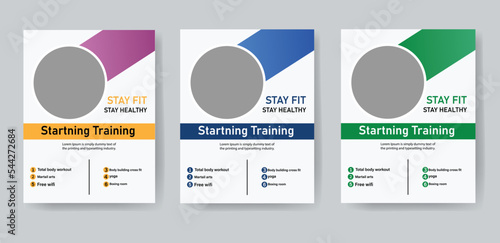 abstract fitness and gym flyer template with orange blue purple gradient color variation