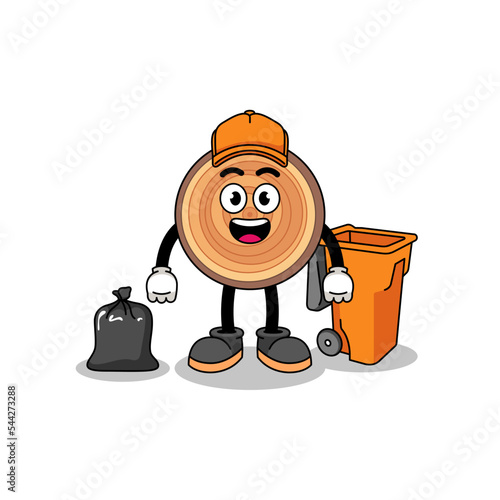 Illustration of wood grain cartoon as a garbage collector