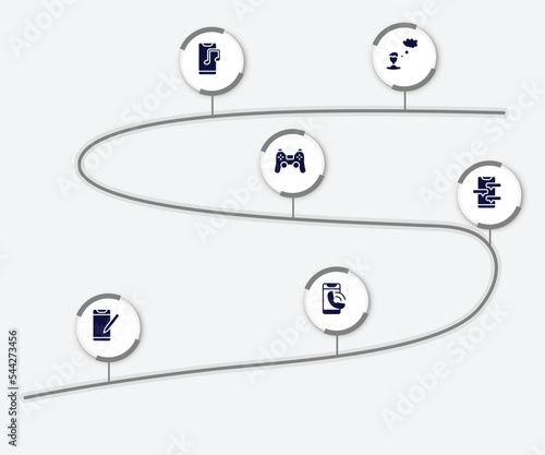 infographic element with smartphones filled icons. included man thinking, phone music, ps4 controller, phone chat, phone crayon, calling vector.