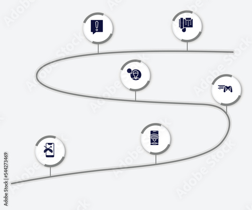 infographic element with communication and media filled icons. included , warning speech bubble, man with speech bubble, video game console ps4, one missed phone, wireless vector.