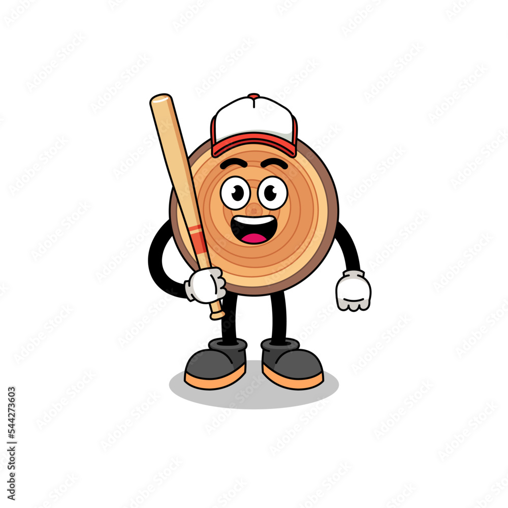 Obraz premium wood grain mascot cartoon as a baseball player