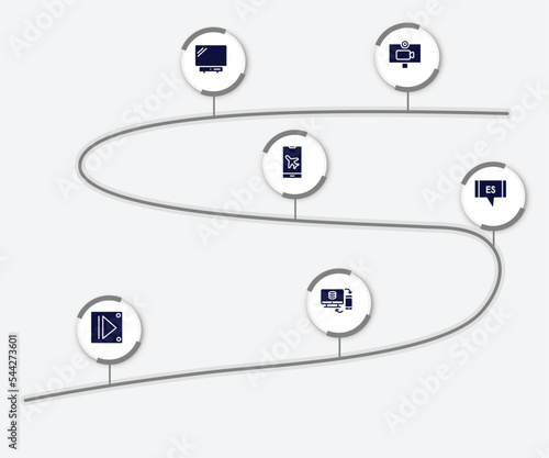 infographic element with mobile network filled icons. included video chat, , airplane mode, spanish language, data sharing