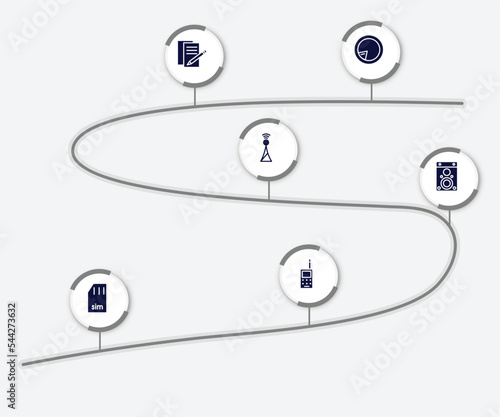 infographic element with phone icons filled icons. included postman, , speaker box, simcard, vintage cellphone