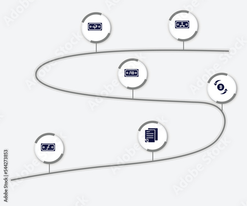 infographic element with blockchain filled icons. included rippie, afghani, som, trading, guilder, ledger vector.