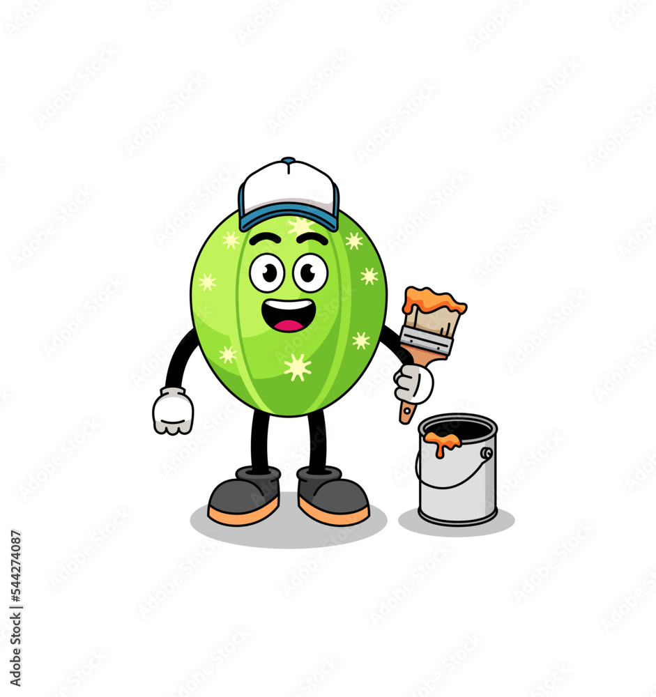 Obraz premium Character mascot of cactus as a painter
