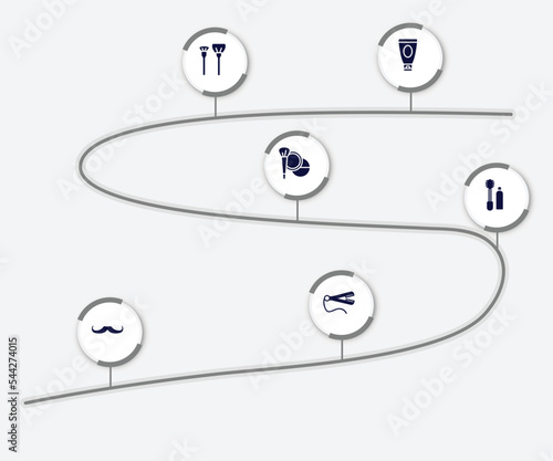 infographic element with beauty filled icons. included shaving cream, make up brush, cosmetic, flanges mascara, long hipster moustache, straightener vector.