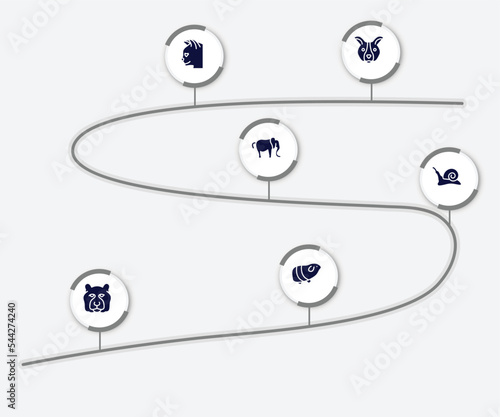 infographic element with fauna filled icons. included dog face, cat head, elephant alone, snail going left, tiger head, guinea pig heag vector. photo