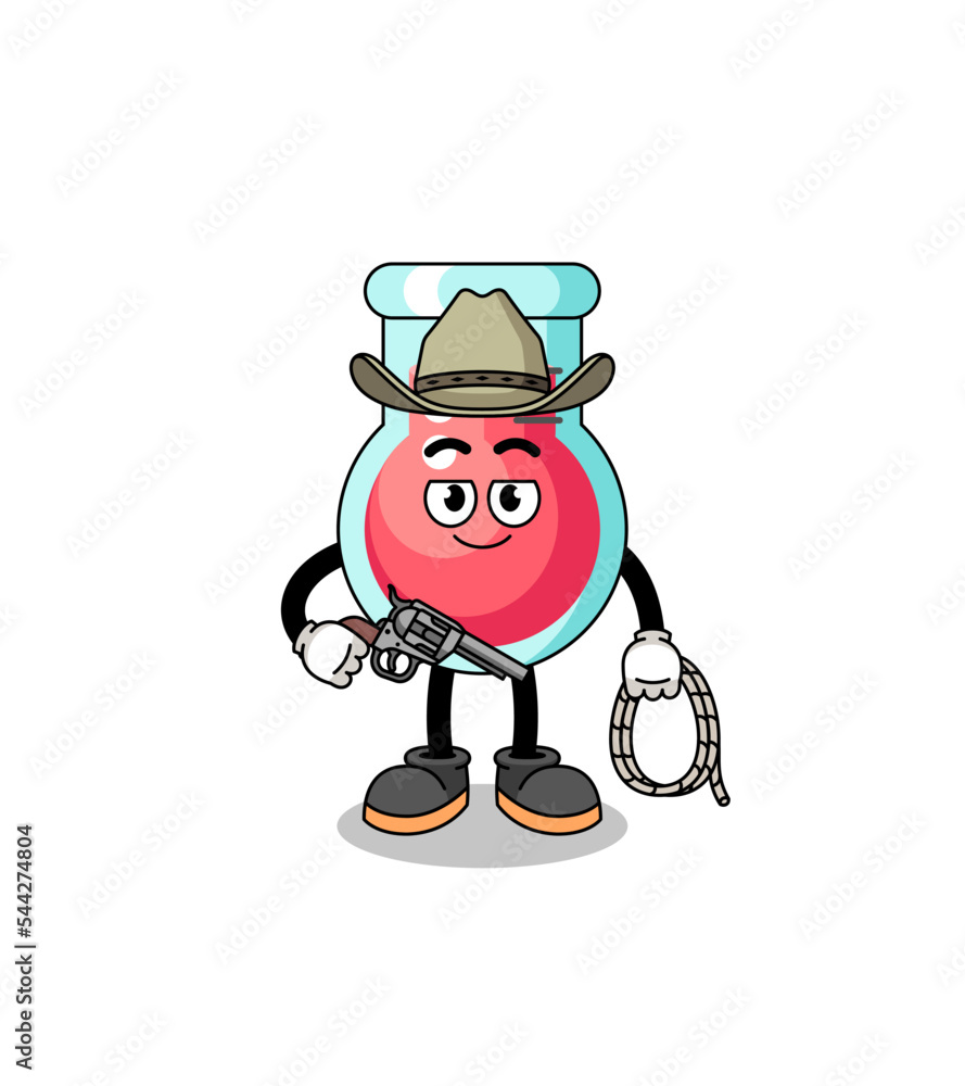 Character mascot of laboratory beaker as a cowboy