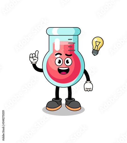 laboratory beaker cartoon with get an idea pose