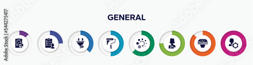 infographic element with general filled icons. included marketing plan, profile list, lead conversion, painting work, loading, shoulder immobilizer, solarium, user behavior vector.