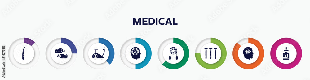 infographic element with medical filled icons. included dental probe, mice, stationary bike, negativity, jumping rope, sample tube, obsession, fluid vector. infographic element with medical filled icons. included dental probe, mice, stationary bike, negativity, jumping rope, sample tube, obsession, fluid vector.