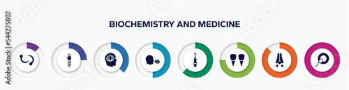 infographic element with biochemistry and medicine filled icons. included leech, splint, peace of mind, cough, periodontal scaler, incisor, mucus, insemination vector.