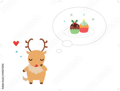 クリスマス料理を考えるトナカイ（カップケーキ）